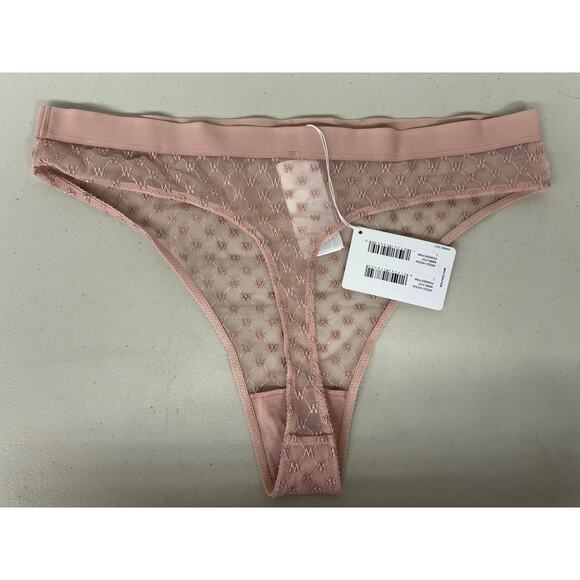 new nwt Wolford Sz L Large pink sheer logo string thong panty underwear light - Picture 2 of 4